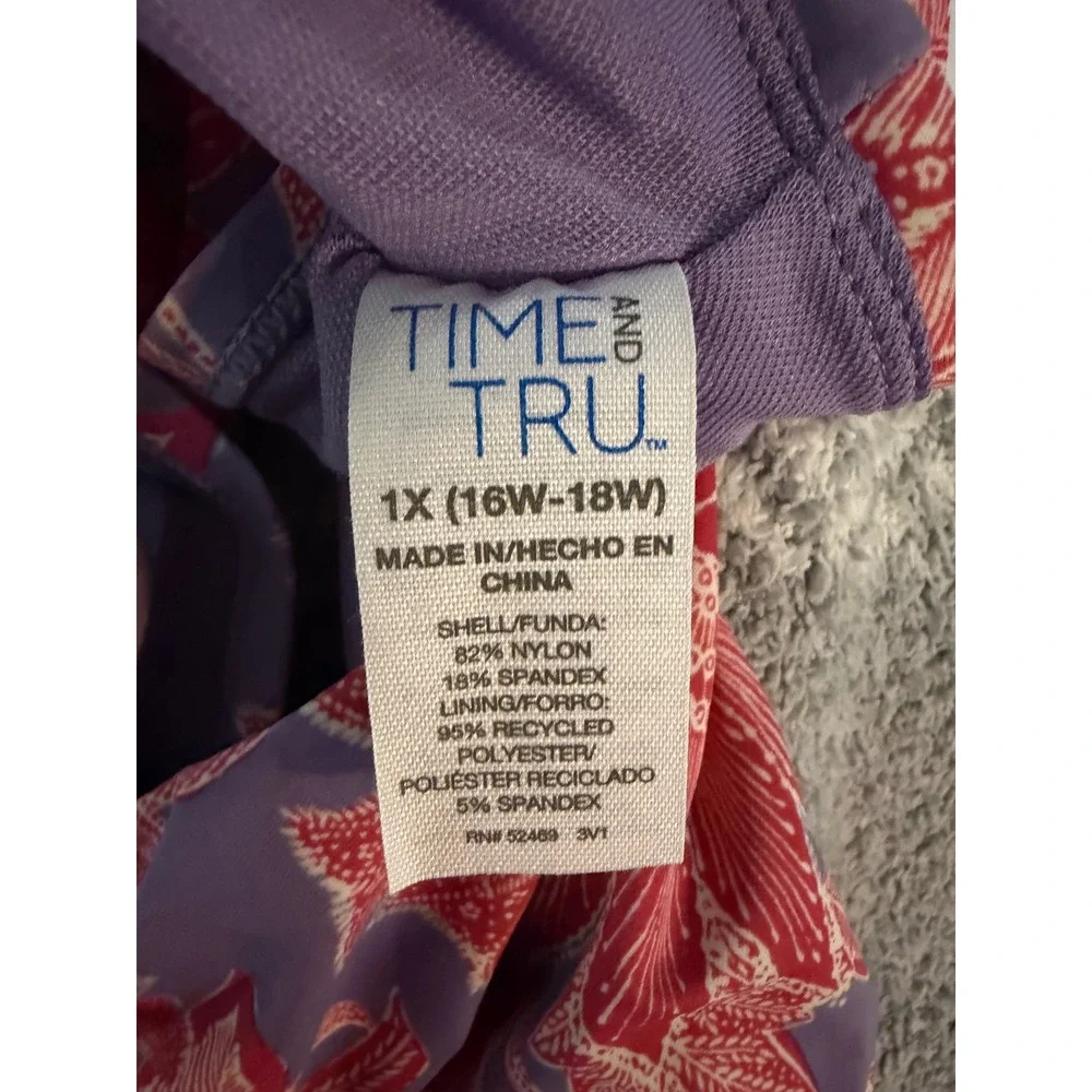 Time and Tru Bikini Bottom Women 1X Purple Floral NWT Ruched Low Rise Cheeky Fit